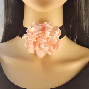 Girocollo choker fiore in tessuto vintage da donna elegante banda nera gioielli rosa collana