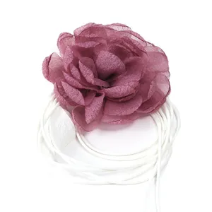 Collana Girocollo Con Fiore In Tessuto Fatto A Mano, 3D Camelia Lungo Nastro Catena Clavicola