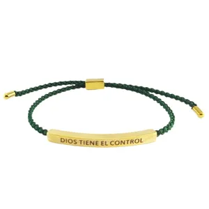 Bracciale in corda intrecciata verde in acciaio inossidabile con barra metallica incisione regalo