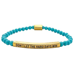 Bracciale elastico con perline turchesi e barra incisa di motivazione in acciaio inossidabile oro