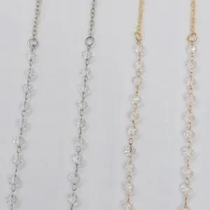 Detailed view of fashionable crystal beaded glasses chain and stylish mask chain accessory.