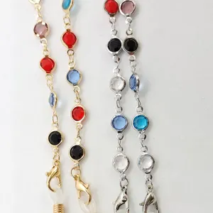 Chaine de lunettes en perles de verre colorees support de masque elegant en metal
