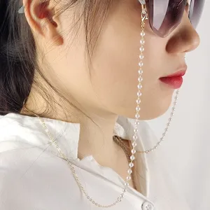 Catena occhiali perle dorate cordino mascherina elegante supporto per occhiali donna