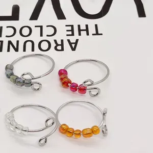 Anello antiansia in acciaio inossidabile con perline di vetro colorate, anello regolabile