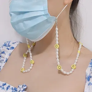 Chaîne de masque facial perle et smiley élégant support de lunettes anti-perte bijoux