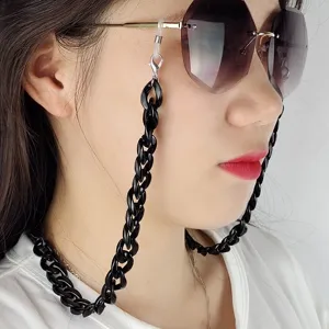 Catena occhiali in acrilico nero elegante maglie grosse laccetto mascherina donna