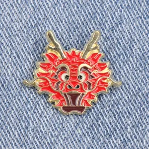 Broche de dragón estilo chino insignia del zodiaco de metal accesorios de ropa