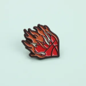 Cool flaming basketball metal enamel pin stylish streetwear lapel brooch for jackets bags.