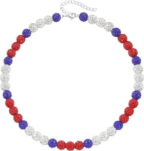 Collana sportiva con perline di strass rosso bianco e blu gioielli con sfera di cristallo