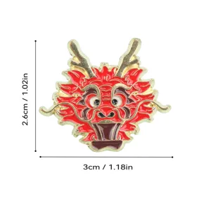 Broche de metal esmaltado cabeza de dragon estilo chino rojo oro pin insignia moda