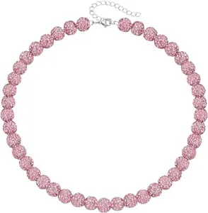Collana con perline di strass rosa girocollo a sfera disco gioielli lucidi per donne