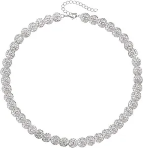 Collana girocollo con sfere di strass scintillanti color argento gioiello sportivo unisex