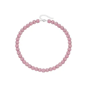 Collana girocollo con perle di strass rosa brillante cristallo disco gioielli per donna