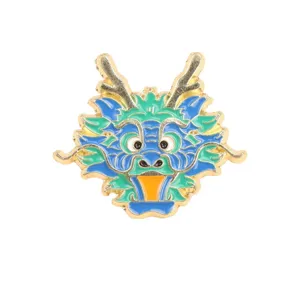 Broche insignia de esmalte metálico de dragón chino, accesorio de solapa de ropa de moda.