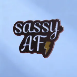 Trendy Sassy AF Letter Enamel Brooch Pin With Lightning Bolt Alloy Paint Badge Accessory For Clothing Bags Women Jewelry Gift