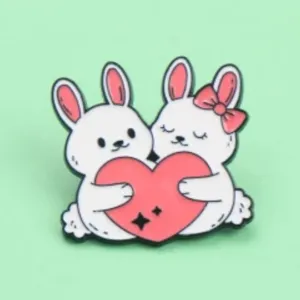 Süßes Hasen Pärchen Emaille Pin Brosche Metall Cartoon Abzeichen Geschenk Accessoire