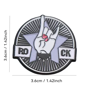Metal rock hand gesture star brooch badge, creative black and white clothing accessory detail.