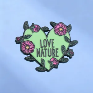 Broche Cœur Fleur Love Nature Homme Femme Alliage Émail Vert Rose Badge Floral Décoratif pour Vêtements Chapeaux Cadeau Bijoux