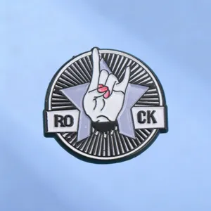 Cartoon Round Rock Hand Gesture Star Enamel Brooch Creative Metal Badge Fashion Jewelry Accessory For Jacket Bag Unisex