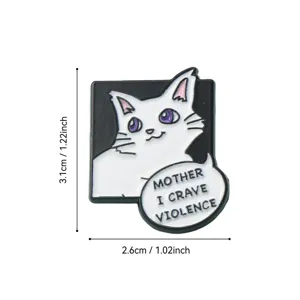 Cute white cat enamel pin funny metal badge for backpack clothing accessory 3.1x2.6cm