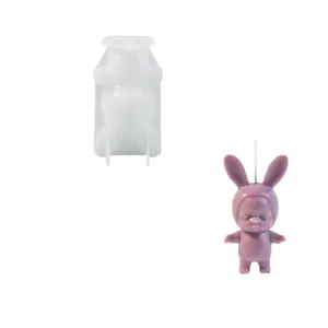 DIY 3D sleepy baby with rabbit ears silicone mold for handmade aromatherapy candle making
