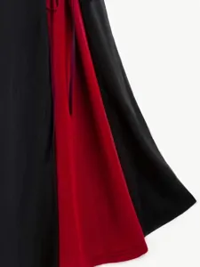 Gothic style black and red color block high waist A-line pleated skirt for women