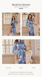 Elegant blue floral robe and nightdress set displayed in a luxury home lounge setting