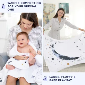 Soft flannel baby milestone blanket with moon and star design for infant nursery photos