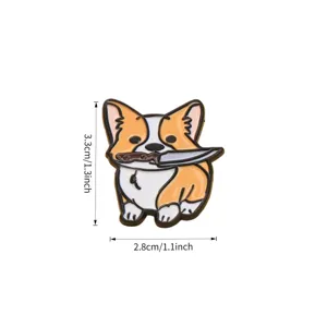 Joli Corgi Chien avec Couteau Broche Émaillée Drôle Dessin Animé Métal Badge Vêtement