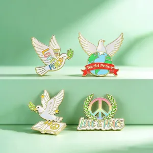 Set di spille smaltate colomba della pace vintage, simpatici badge globo per zaino giacca.