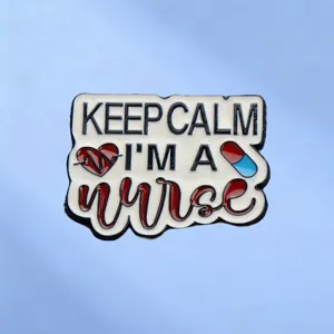 Creative Alloy Enamel Brooch Keep Calm I Am A Nurse Letter Slogan Metal Badge ECG Pill Medical Decor Lapel Pin Jewelry Gift For Hospital Nursing Workers