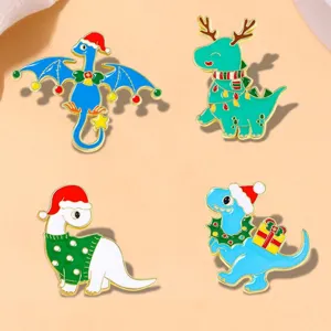 Niedliches Weihnachts-Dinosaurier Metall Brosche Set, perfekte Urlaubsgeschenk Kleidung Abzeichen.