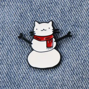 Cartoon Katzen Schneemann Brosche Metall Emaille Pin süße Mantel Kleidung Abzeichen