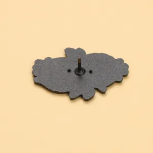 Metal speech bubble brooch pin back detail view, stylish cartoon badge for clothes and bags.