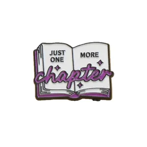 Fun open book enamel pin badge, just one more chapter reading theme metal brooch accessory.