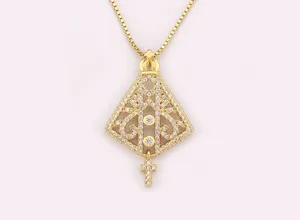 Detailed view of the gold-plated hollow cubic zirconia cross pendant necklace.