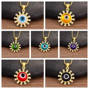 Collana con Pendente Occhio Turco Placcato Oro 18K Zirconi Microincastonati Gioiello