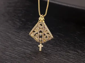 Exquisite 18k gold plated openwork cross pendant necklace, elegant European fashion style jewelry.