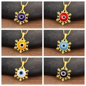 Collana con ciondolo a fiocco di neve malocchio turco, gioielli geometrici in rame placcato oro 18k