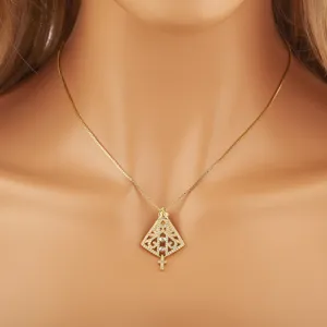 Gold plated hollow geometric cross pendant necklace for women fashion style elegant jewelry.