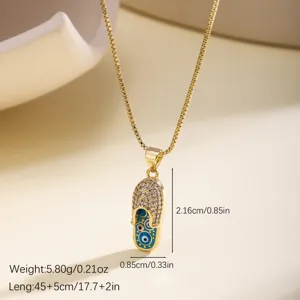 Gold evil eye slipper pendant necklace with sparkling zirconia, trendy clavicle chain jewelry