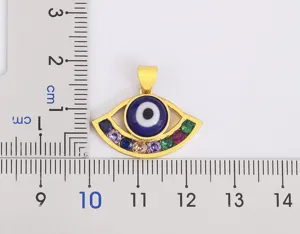 Gold plated evil eye pendant necklace with colorful cubic zirconia stones for women