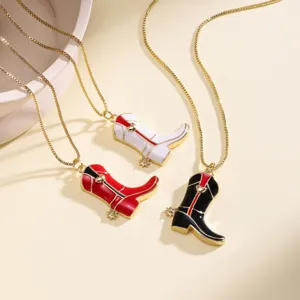 Collier pendentif botte de cowboy en email colore pour femmes bijoux de mode tendance