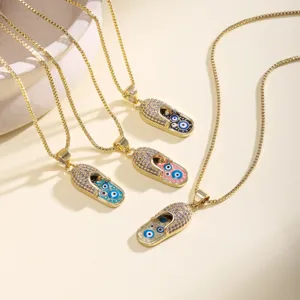 Gold-plated evil eye slipper pendant necklace rhinestone chic clavicle chain jewelry
