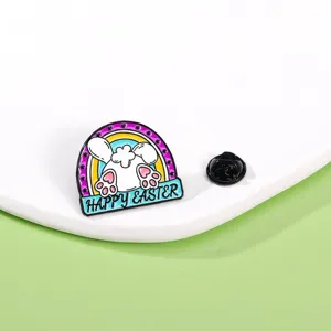 Cute Easter Bunny Rainbow Enamel Pin Alloy Brooch Badge Clothing Backpack Accessory