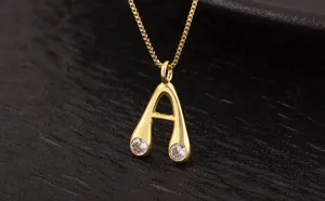 18K Gold Plated Letter A Pendant Necklace Sparkling Cubic Zirconia Dainty Jewelry Gift