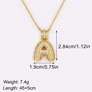Collier Pendentif Lettre A Gonflée Plaqué Or Zircon Scintillant Bijou Initial Élégant Femme