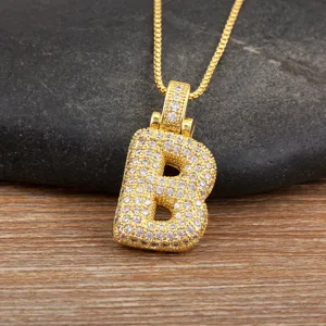 Collier pendentif lettre B plaqué or zircone éclatante style hip-hop bijou tendance élégant
