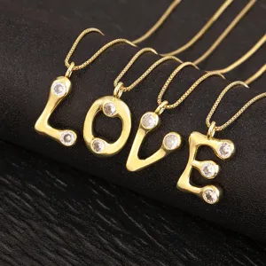 18K Gold Plated Copper Initial Letter Pendant Necklace Minimalist Zirconia Pave Box Chain Necklace For Women Jewelry Gift