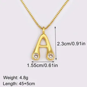 18K Gold Plated Letter A Zircon Pendant Necklace Fashion Simple Cross-Border Jewelry